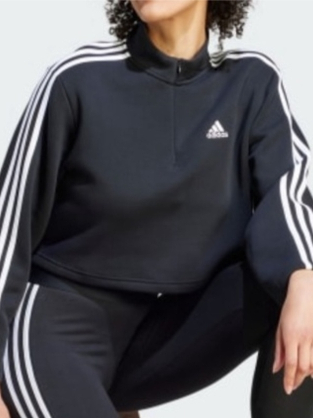 adidas Essentials 3-Stripe Fleece Quaryer Zip Cropped Sweatshirt Size Large